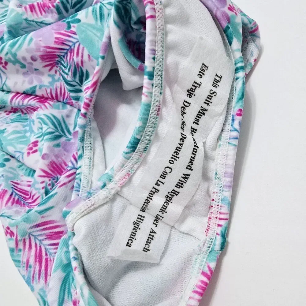 NWOT - More Than Magic M (7/8) Girls Swimsuit  One Piece Zip‎ Kids Tropical
